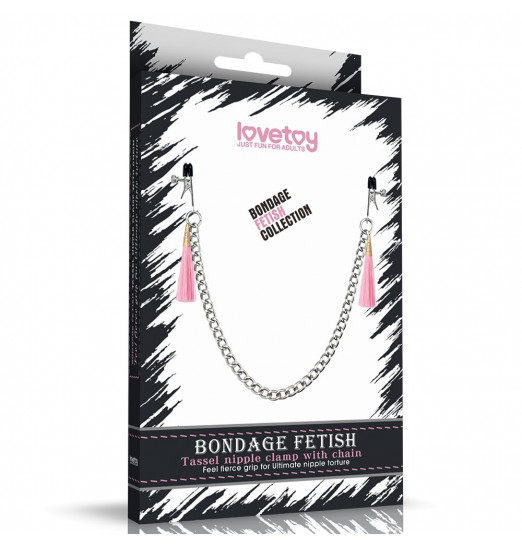 Зажимы на соски с розовыми кистями Tassel Nipple Clamp With Chain Зажимы на соски с розовыми кистями Tassel Nipple Clamp With Chain