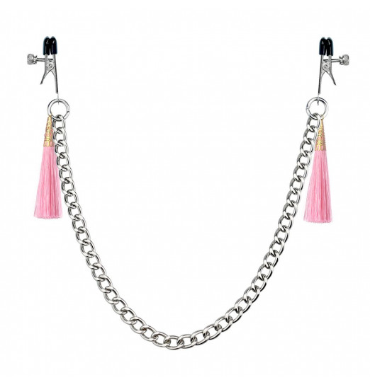Зажимы на соски с розовыми кистями Tassel Nipple Clamp With Chain