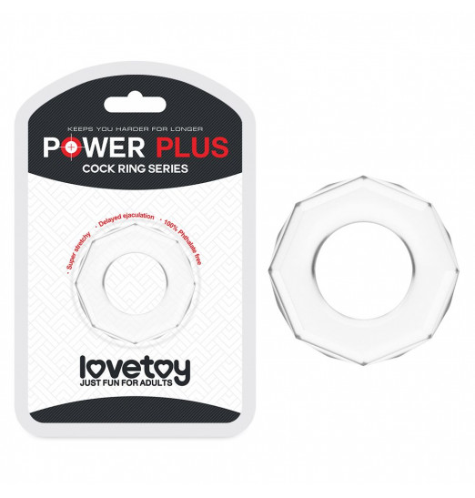 Прозрачное эрекционное кольцо с гранями POWER PLUS Cockring