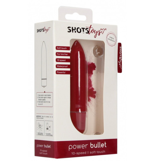 Красная удлинённая вибропуля Power Bullet Black - 8,3 см.
