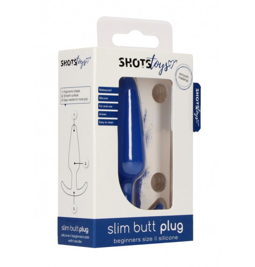 Синяя анальная пробка для ношения Slim Butt Plug - 8,3 см.