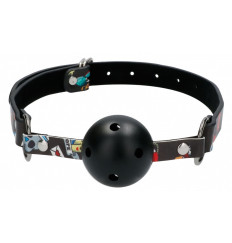 Черный кляп-шарик Breatheable Ball Gag Old School Tattoo Style