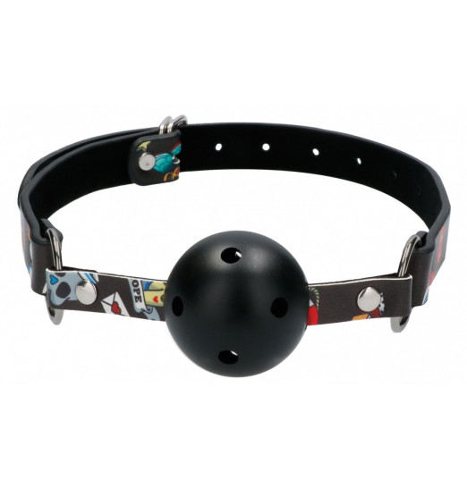 Черный кляп-шарик Breatheable Ball Gag Old School Tattoo Style