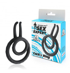 Черное двойное эрекционное кольцо с усиками