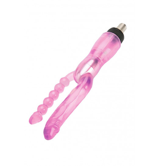 Розовая двойная насадка для секс-машины Machine Gun - 16 см.