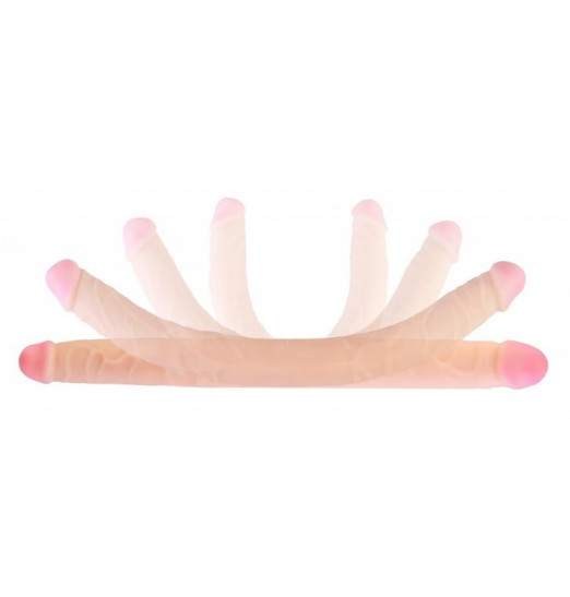 Телесный двухсторонний фаллоимитатор-реалистик -48 см.