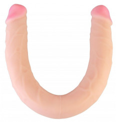 Телесный двухсторонний фаллоимитатор-реалистик -48 см.