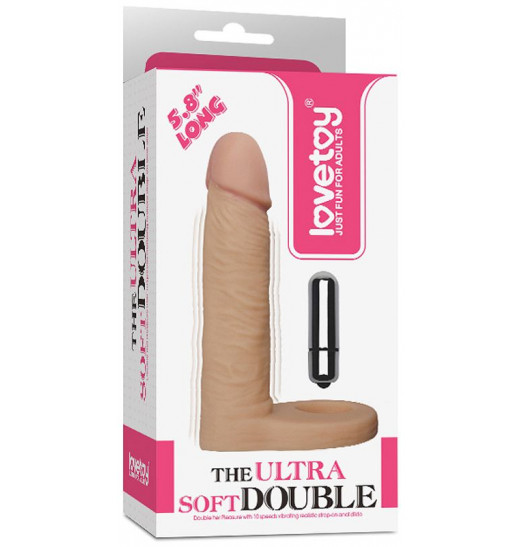 Реалистичная насадка для двойного проникновения с вибрацией - 14,7 см.