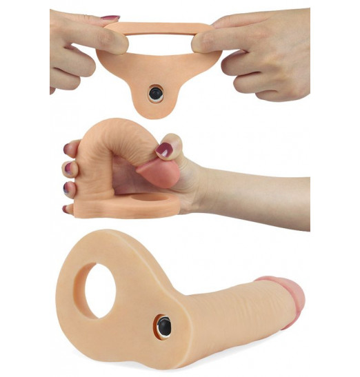 Реалистичная насадка для двойного проникновения с вибрацией - 14,7 см.