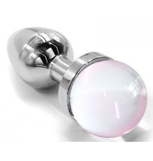 Серебристая анальная пробка с прозрачным кристаллом - 6 см.