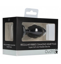 Черная анальная пробка Regular Ribbed Diamond Heart Plug - 7 см.