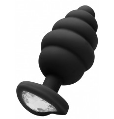 Черная анальная пробка Regular Ribbed Diamond Heart Plug - 7 см.