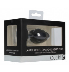 Черная анальная пробка Large Ribbed Diamond Heart Plug - 8 см.