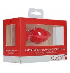 Красная анальная пробка Large Ribbed Diamond Heart Plug - 8 см.