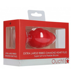 Красная анальная пробка Extra Large Ribbed Diamond Heart Plug - 9,6 см.