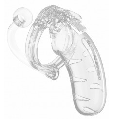 Прозрачный мужской пояс верности Cage With Plug 11 со съемной анальной пробкой
