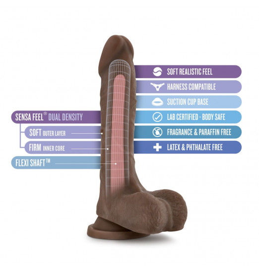 Коричневый фаллоимитатор с мошонкой Mister Perfect - 17 см.