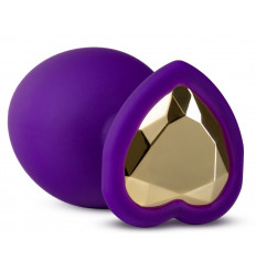 Фиолетовая анальная пробка Bling Plug Large с золотистым стразом - 9,5 см.