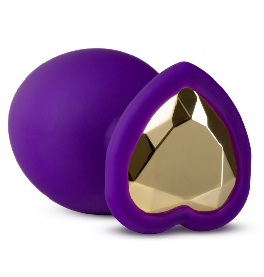 Фиолетовая анальная пробка Bling Plug Large с золотистым стразом - 9,5 см.