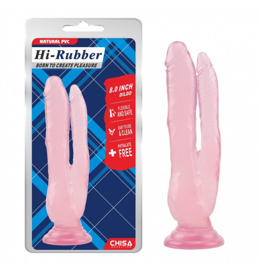 Розовый анально-вагинальный фаллоимитатор - 20 см.