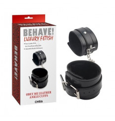 Черные оковы на ноги Obey Me Leather Ankle Cuffs