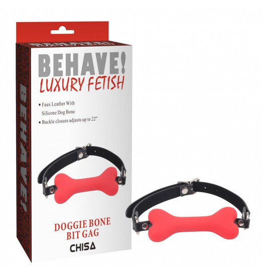 Красный силиконовый кляп-косточка на черном ремешке Doggie Bone Bit Gag