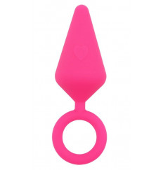 Розовая анальная пробка с кольцом Candy Plug L - 13,2 см.