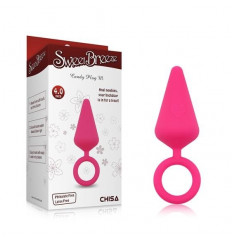 Розовая анальная пробка с кольцом Candy Plug M - 10,1 см.