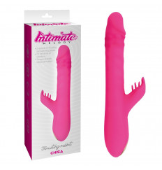 Розовый вибратор с клиторальным стимулятором Thrusting Rabbit - 25,3 см.