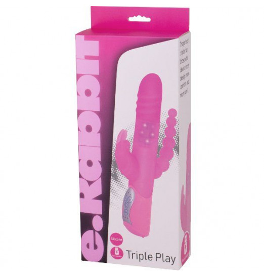 Розовый вибратор-кролик с анальным отростком E-RABBIT TRIPLE PLAY - 19 см.