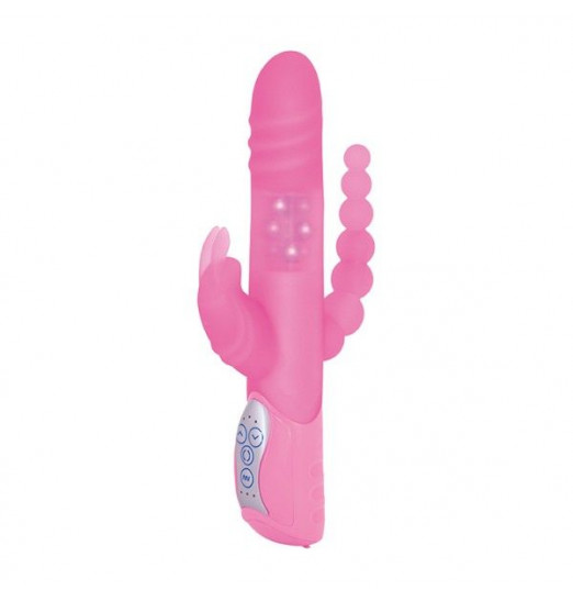 Розовый вибратор-кролик с анальным отростком E-RABBIT TRIPLE PLAY - 19 см.