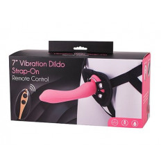 Розовый поясной фаллоимитатор с вибрацией 7INCH VIBRATION DILDO STRAP-ON - 18 см.