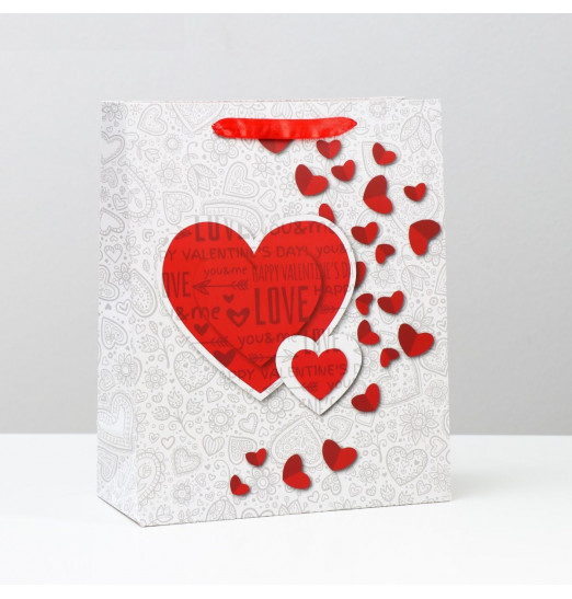 Подарочный пакет с сердечками - 32 х 26 см.