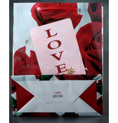 Подарочный пакет  Love  с розами - 15 х 12 см.