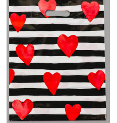 Полиэтиленовый пакет  Красные сердечки  - 31 х 40 см.