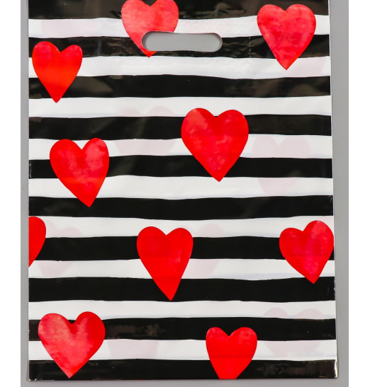 Полиэтиленовый пакет  Красные сердечки  - 31 х 40 см.