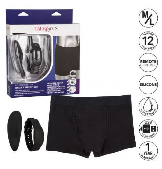 Черные трусы-боксеры с вибромассажером Remote Control Panty Set M/L