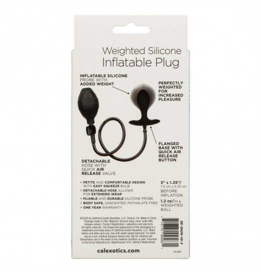 Черная расширяющаяся анальная пробка Weighted Silicone Inflatable Plug M