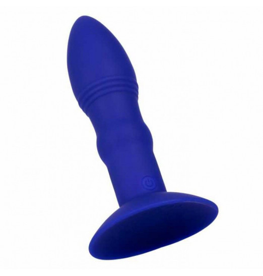 Синяя анальная вибропробка с эффектом римминга Remote Rimming - 14 см.