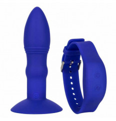 Синяя анальная вибропробка с эффектом римминга Remote Rimming - 14 см.