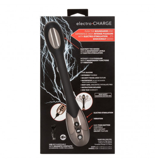 Черный гибкий вибромассажер с электростимуляцией Electro-Charge - 23,5 см.
