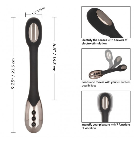 Черный гибкий вибромассажер с электростимуляцией Electro-Charge - 23,5 см.