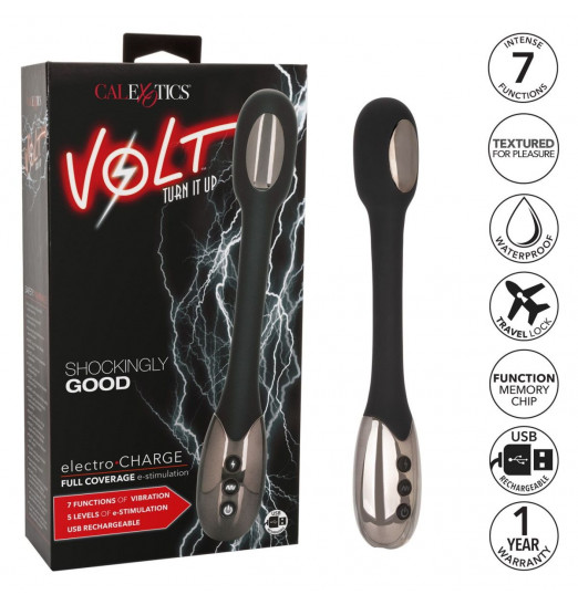 Черный гибкий вибромассажер с электростимуляцией Electro-Charge - 23,5 см.