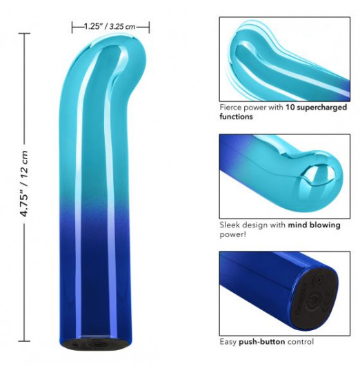 Голубой изогнутый мини-вибромассажер Glam G Vibe - 12 см.