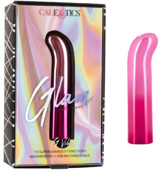 Розовый изогнутый мини-вибромассажер Glam G Vibe - 12 см.
