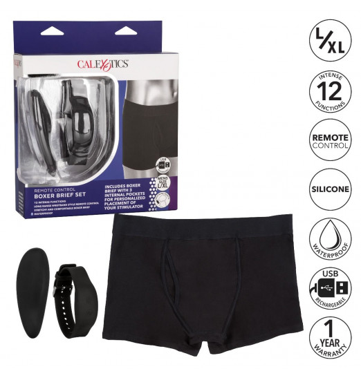 Черные трусы-боксеры с вибромассажером Remote Control Panty Set L/XL