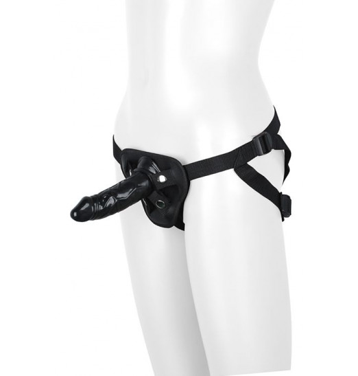 Черный страпон HARNESS WITH DILDO - 13 см.