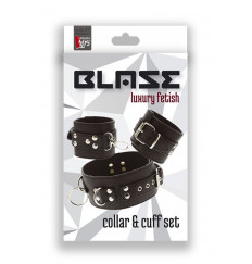 Черный ошейник с манжетами для рук COLLAR   CUFF SET