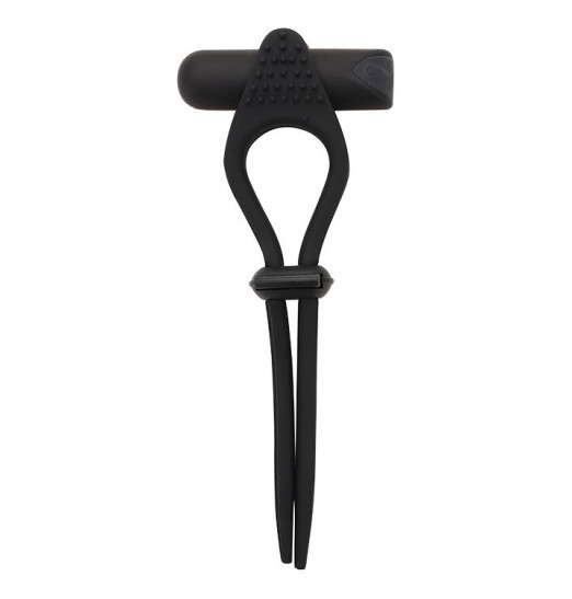 Черное вибролассо на пенис ADJUSTABLE COCKRING с утяжкой