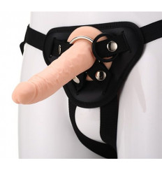 Телесный страпон на черных трусиках STRAP ON REAL DILDO - 20 см.